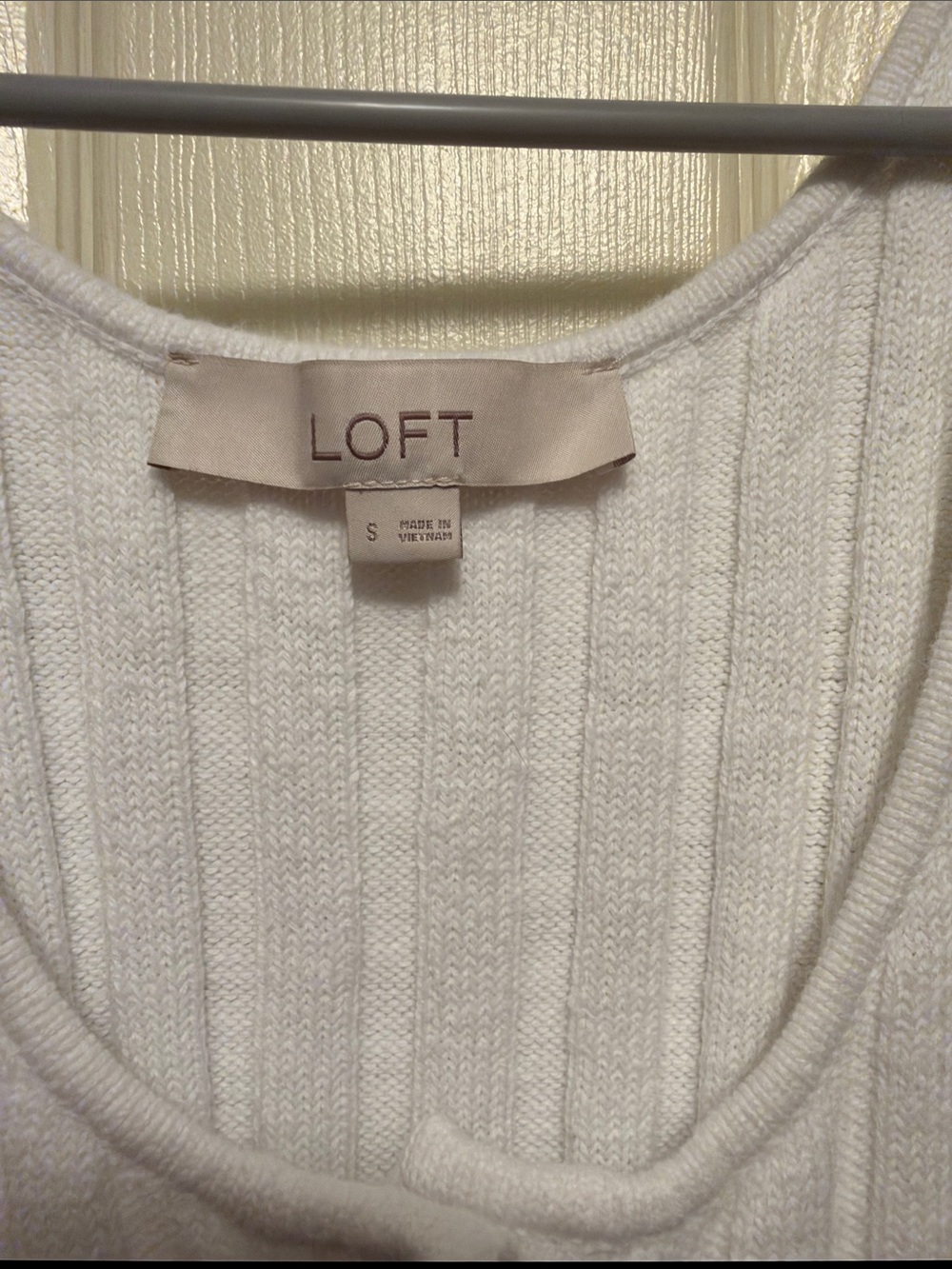 LOFT White Ribbed Tank with Tortoiseshell Buttons - Picture 2 of 5